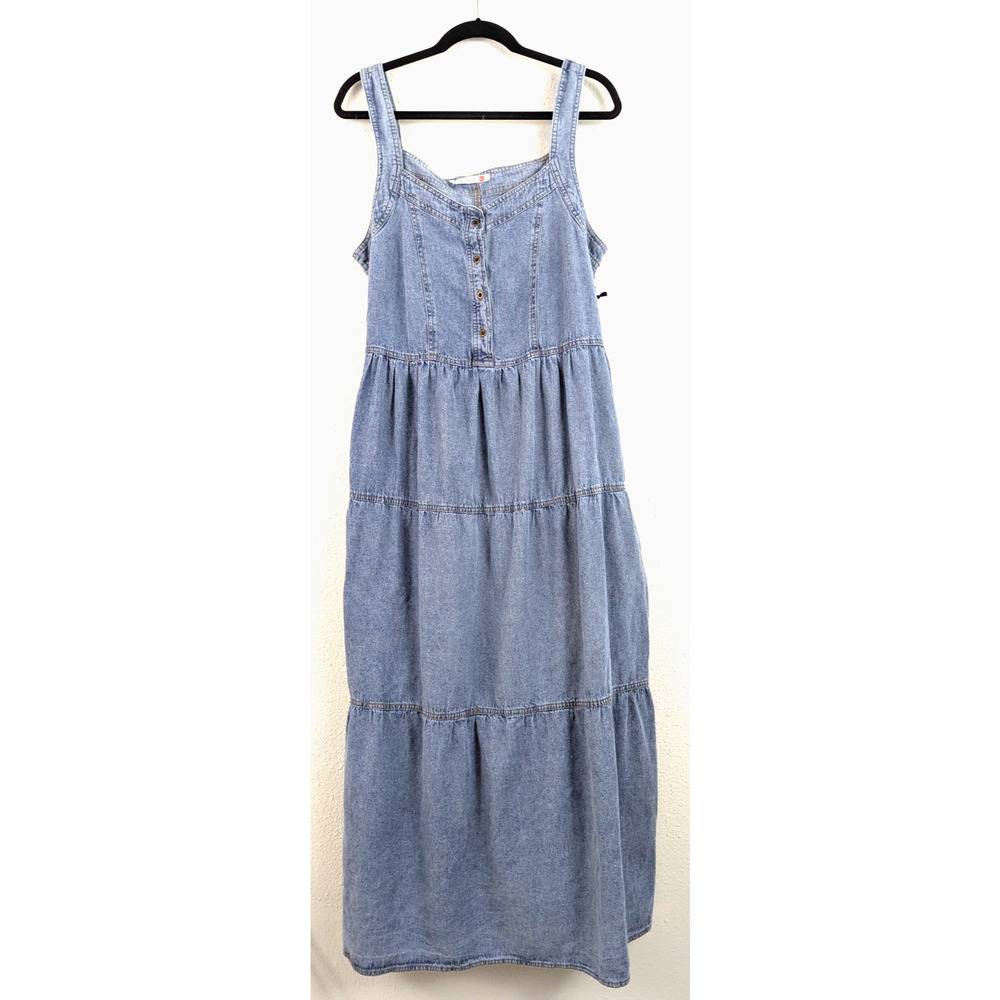 Light Blue Denim Tiered Maxi Dress - Sleeveless
